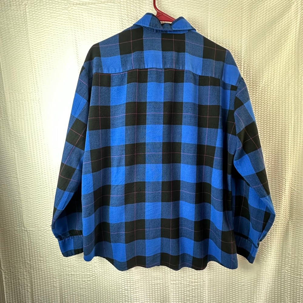 Vintage Dry Goods Saugatuck Plaid‎ Flannel Shirt Men's L Blue Black Check Button - Picture 9 of 10